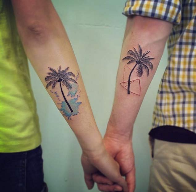 Matching Palm Tree Couple Tattoos