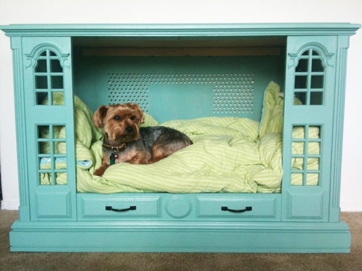 Re-Purposed TV Cabinet Dog Bed
