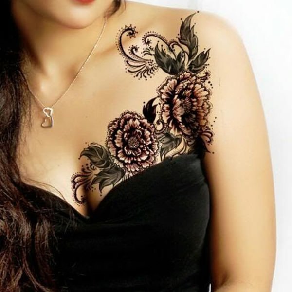 Floral Lace Chest Tattoo