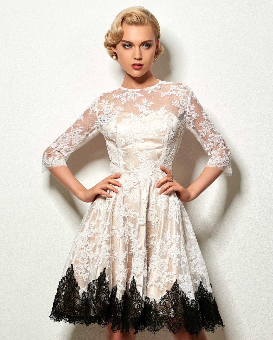 A Line Lace Short Cocktail Dress With Half Sleeve Beautifulfeed