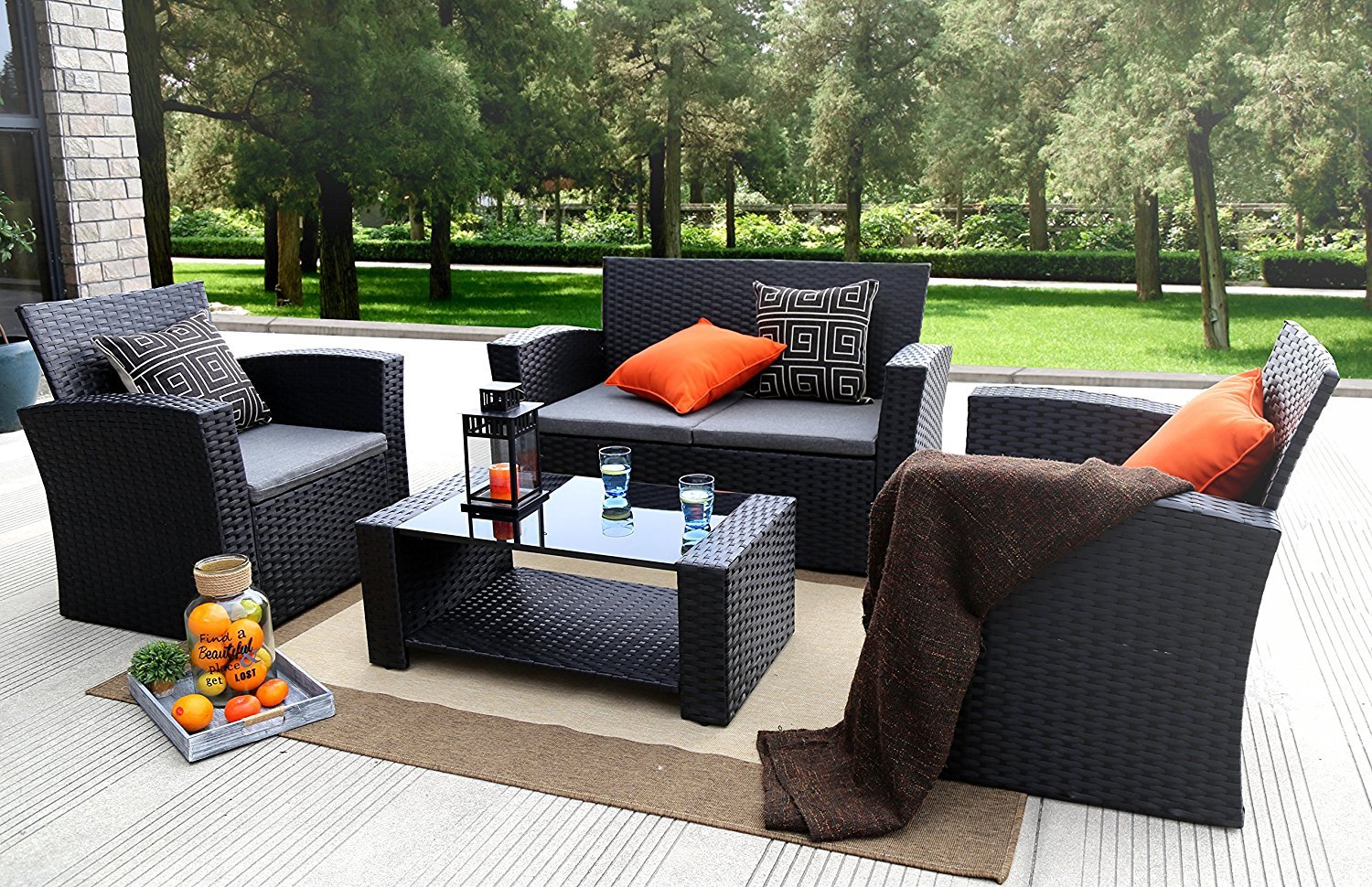 Outdoor Wicker Cushion Seating Set