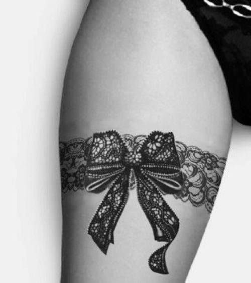 Black Lace Thigh Tattoo