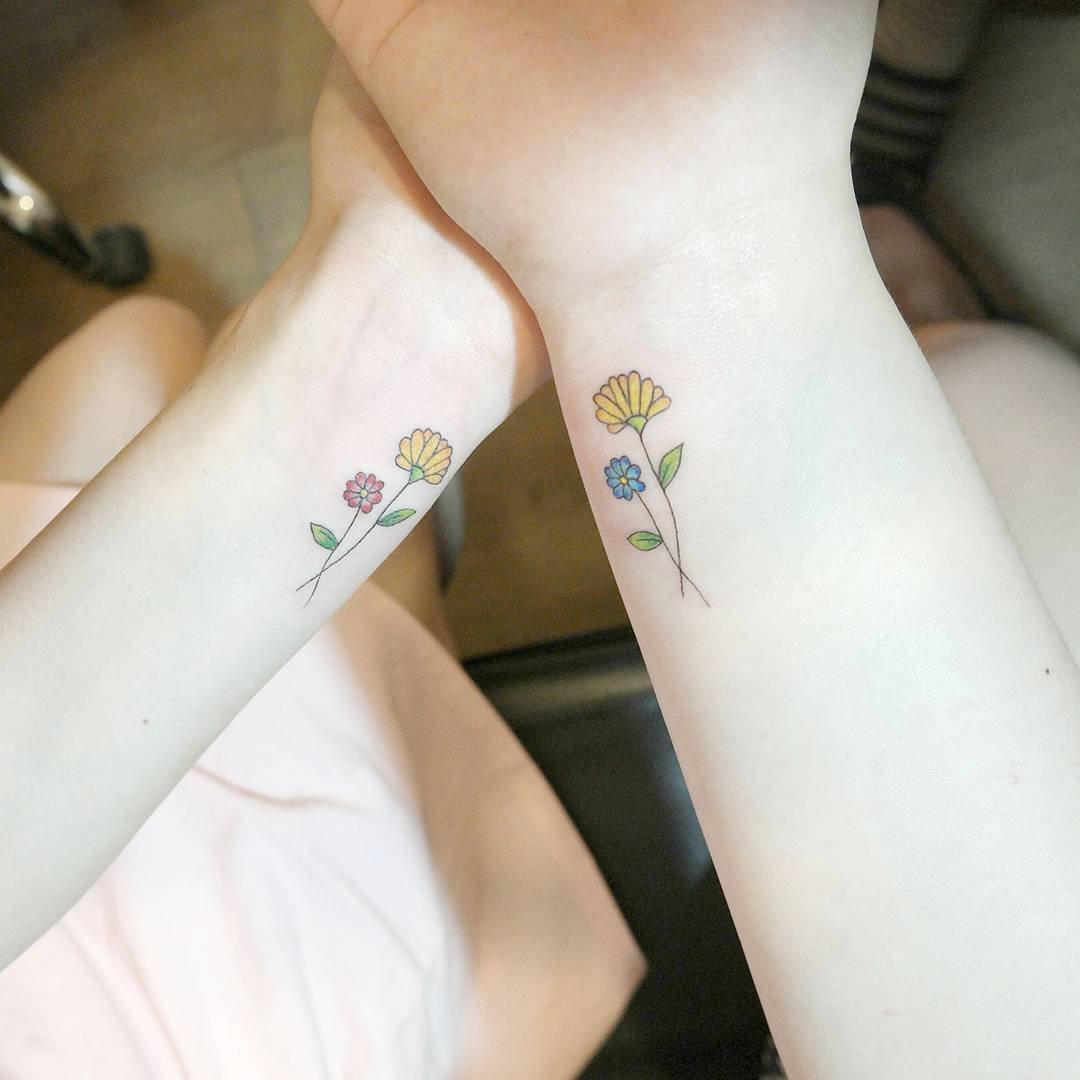 Matching Flower Couple Tattoos
