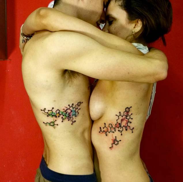 Matching Molecule Couple Tattoos