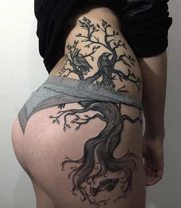Upper Thigh Branches Tattoo