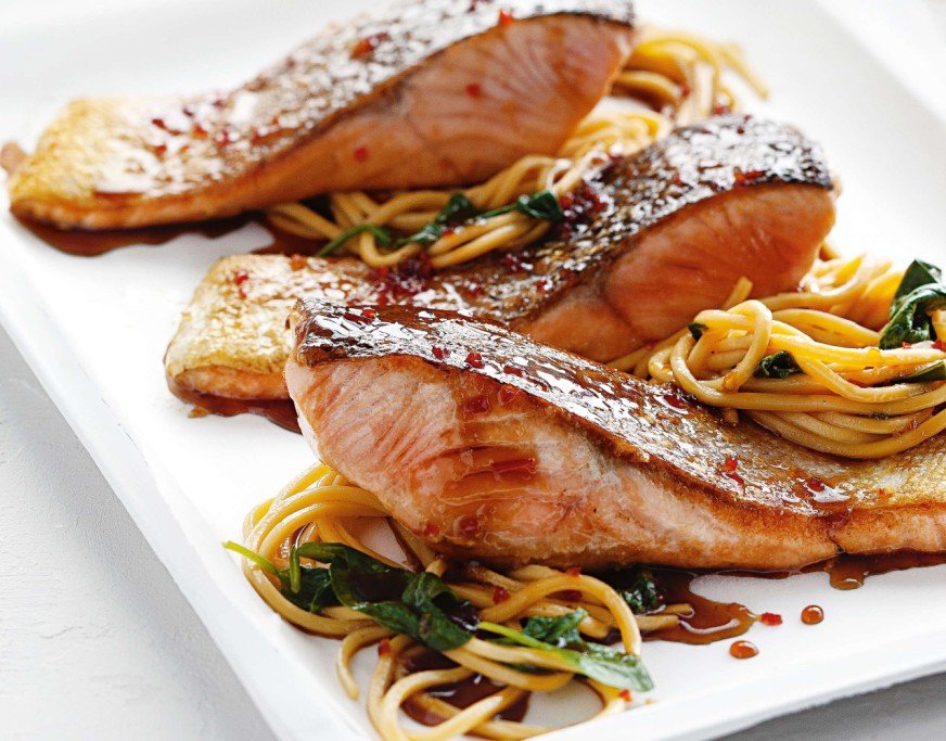 Chilli Soy Salmon With Wok-fried Noodles
