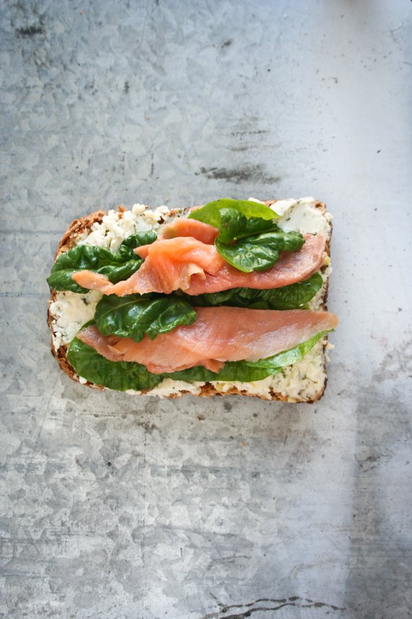 Spinach & Salmon Toast With Soft Cheese