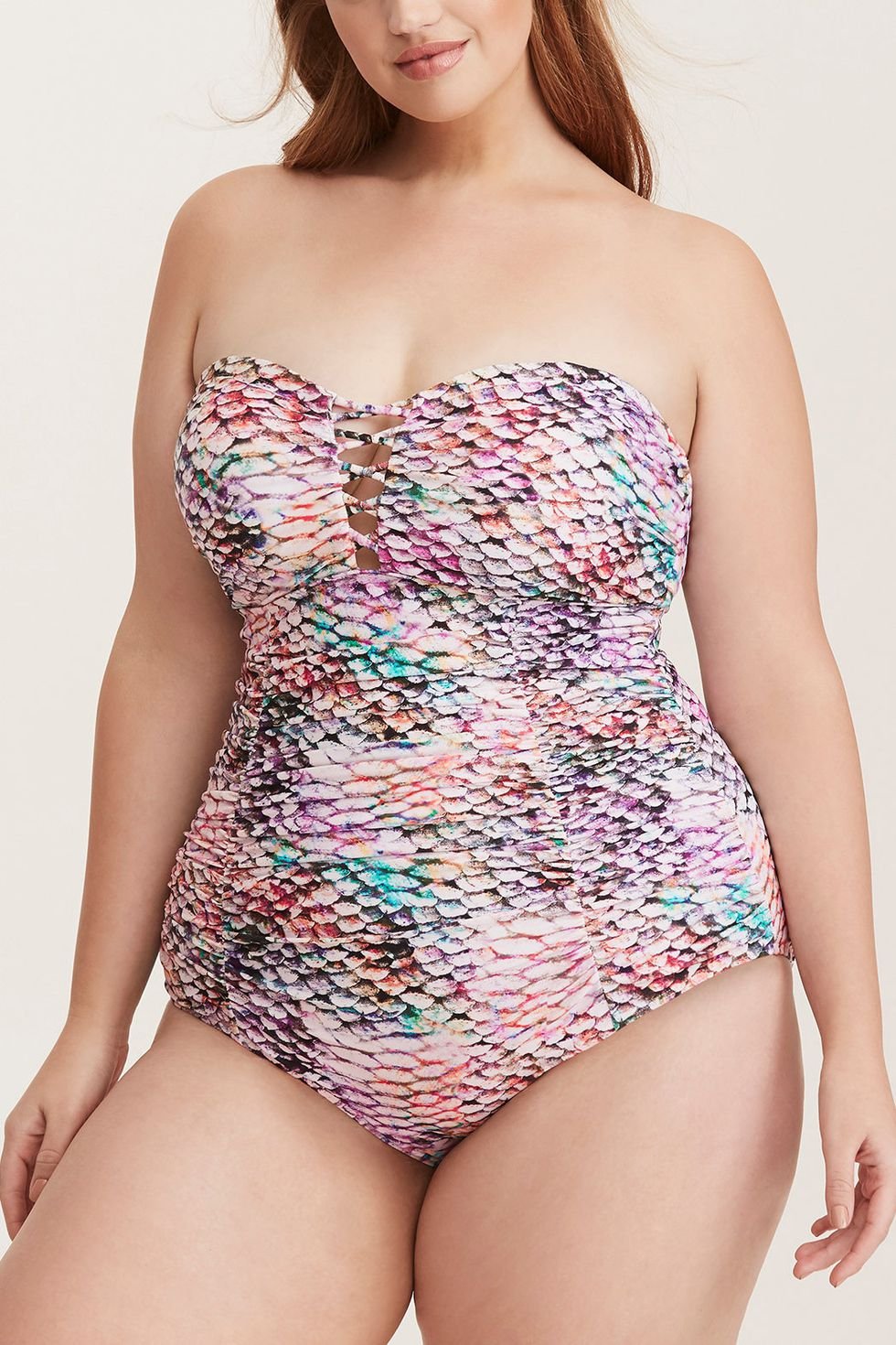 Strapless Snake Skin Print Lattice Front One-Piece Swimsuit Beautifulfeed
