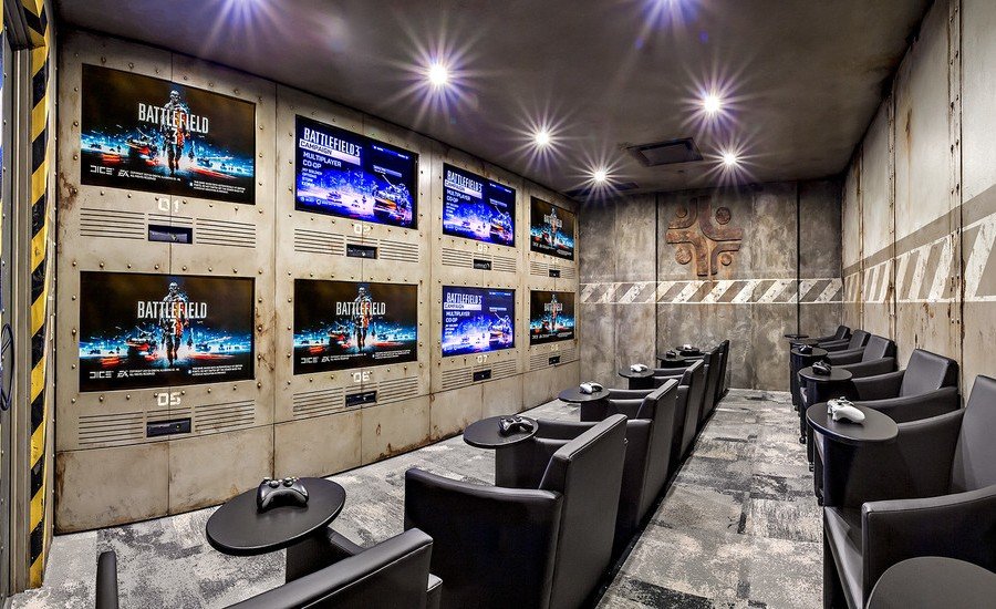 Industrial Style Home Theater & Gaming Room