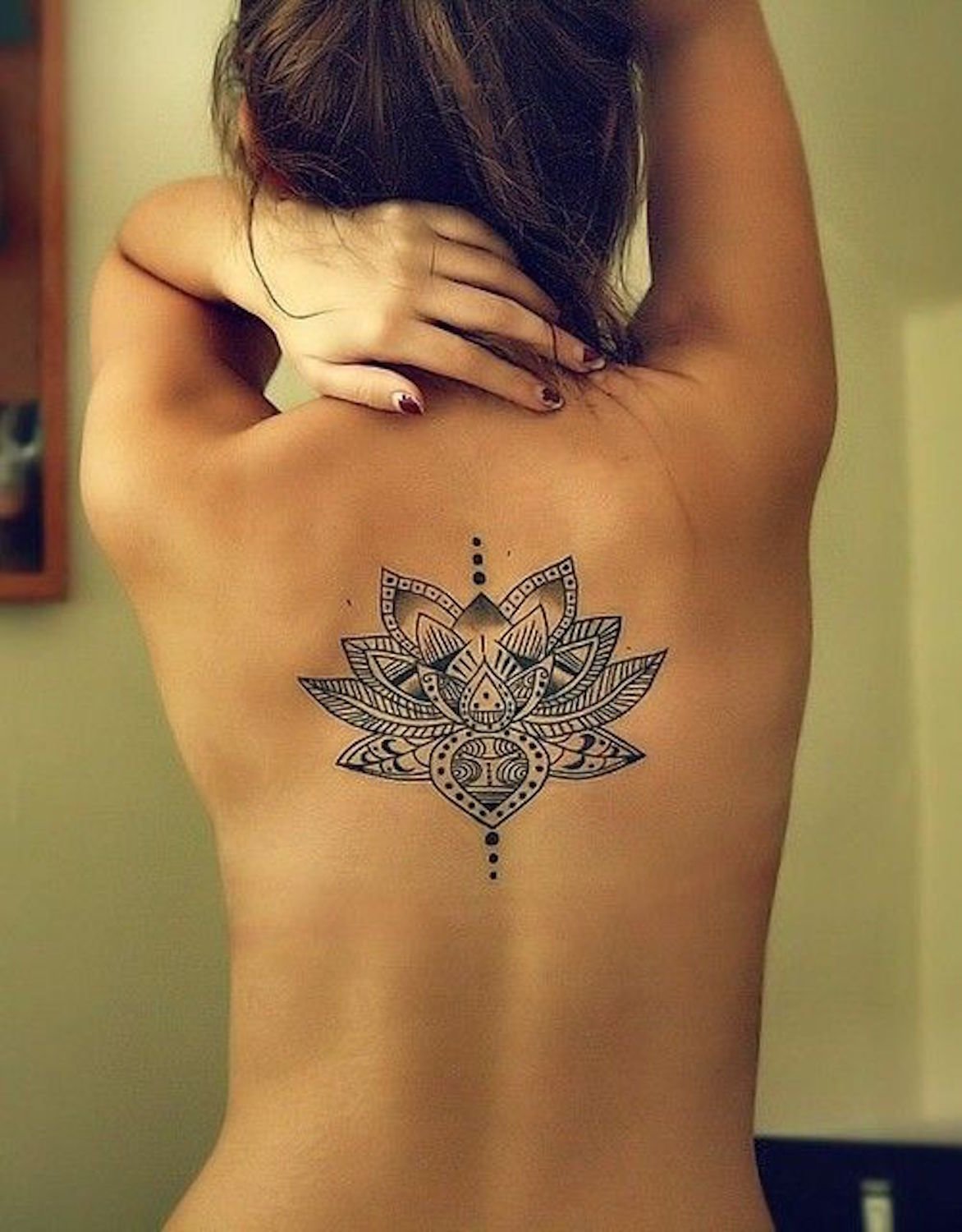 Upper Back Mosaic Mandala Style Flower Tattoo